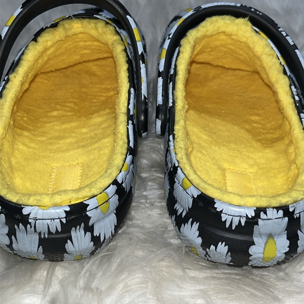 Crocs Classic Clog Shoes Women's 9 Black White Yellow Floral Print Lined Slip On - Picture 12 of 12